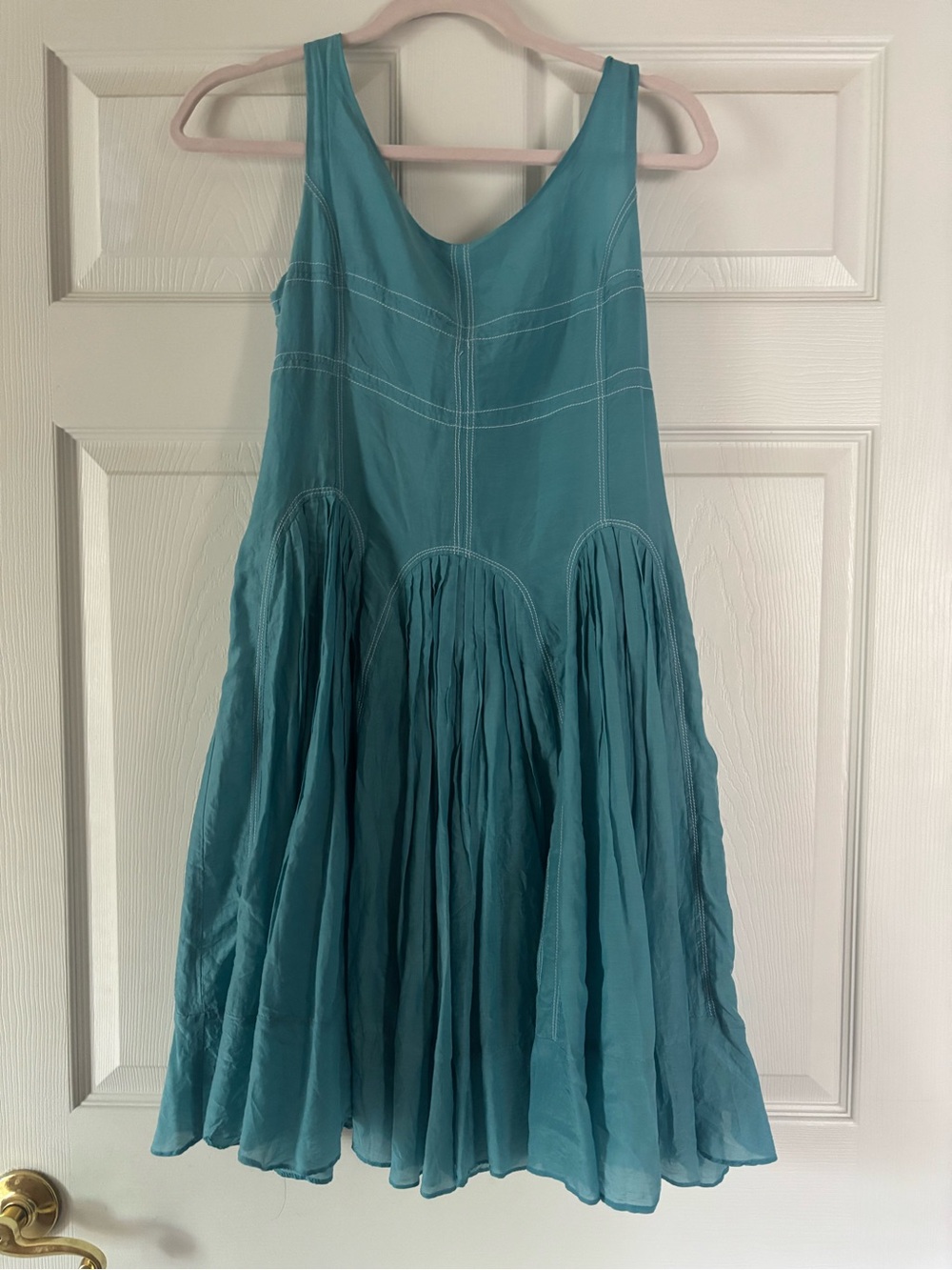 Woman’s Silk and Cotton Ariella  Teal Sleeveless Summer Dress